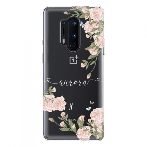 ONEPLUS - OnePlus 8 Pro - Soft Clear Case - Pink Rose Garden with Monogram White