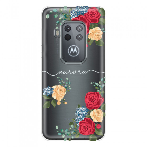 MOTOROLA by LENOVO - Moto One Zoom - Soft Clear Case - Red Floral Handwritten Light 