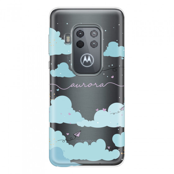 MOTOROLA by LENOVO - Moto One Zoom - Soft Clear Case - Up in the Clouds Purple
