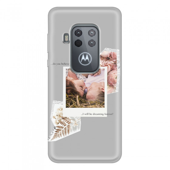MOTOROLA by LENOVO - Moto One Zoom - Soft Clear Case - Vintage Grey Collage Phone Case