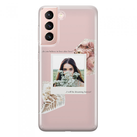 SAMSUNG - Galaxy S21 - Soft Clear Case - Vintage Pink Collage Phone Case