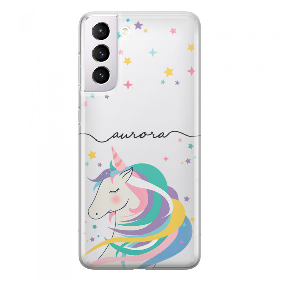 SAMSUNG - Galaxy S21 Plus - Soft Clear Case - Clear Unicorn Handwritten