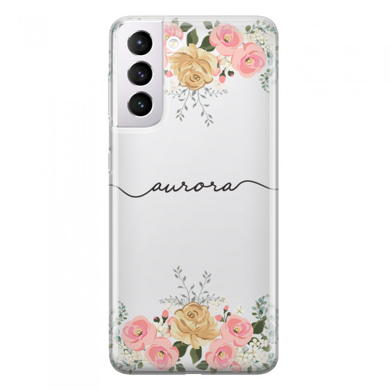 SAMSUNG - Galaxy S21 Plus - Soft Clear Case - Gold Floral Handwritten Dark