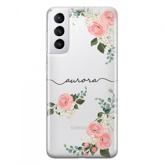 SAMSUNG - Galaxy S21 Plus - Soft Clear Case - Pink Floral Handwritten