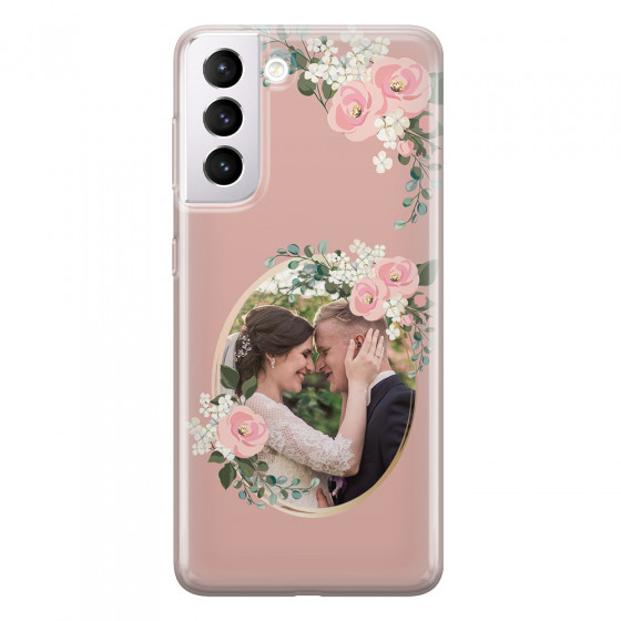 SAMSUNG - Galaxy S21 Plus - Soft Clear Case - Pink Floral Mirror Photo