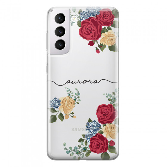 SAMSUNG - Galaxy S21 Plus - Soft Clear Case - Red Floral Handwritten