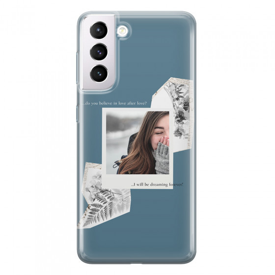 SAMSUNG - Galaxy S21 Plus - Soft Clear Case - Vintage Blue Collage Phone Case
