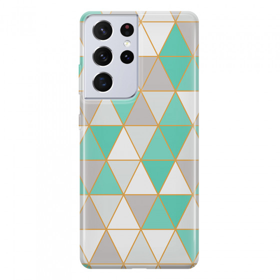 SAMSUNG - Galaxy S21 Ultra - Soft Clear Case - Green Triangle Pattern