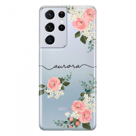 SAMSUNG - Galaxy S21 Ultra - Soft Clear Case - Pink Floral Handwritten
