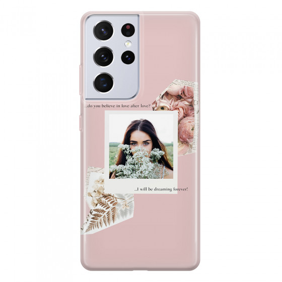 SAMSUNG - Galaxy S21 Ultra - Soft Clear Case - Vintage Pink Collage Phone Case