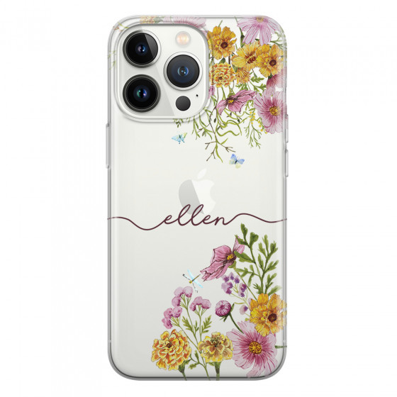 APPLE - iPhone 13 Pro Max - Soft Clear Case - Meadow Garden with Monogram Red