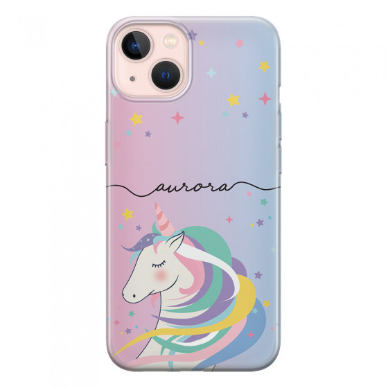 APPLE - iPhone 13 Mini - Soft Clear Case - Pink Unicorn Handwritten