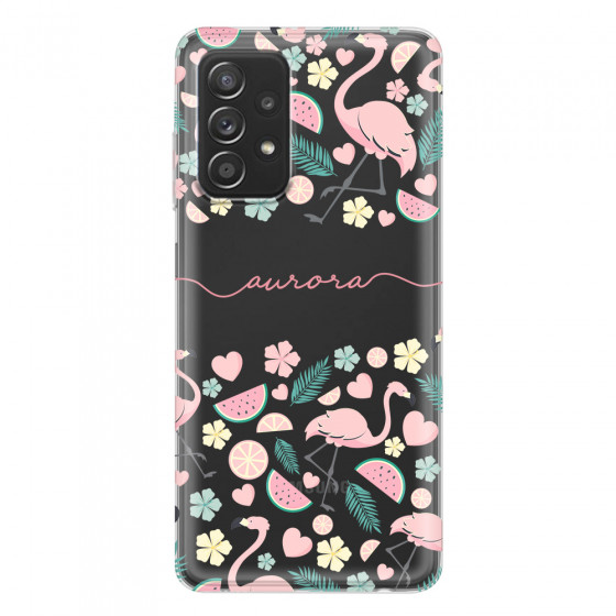 SAMSUNG - Galaxy A52 / A52s - Soft Clear Case - Clear Flamingo Handwritten