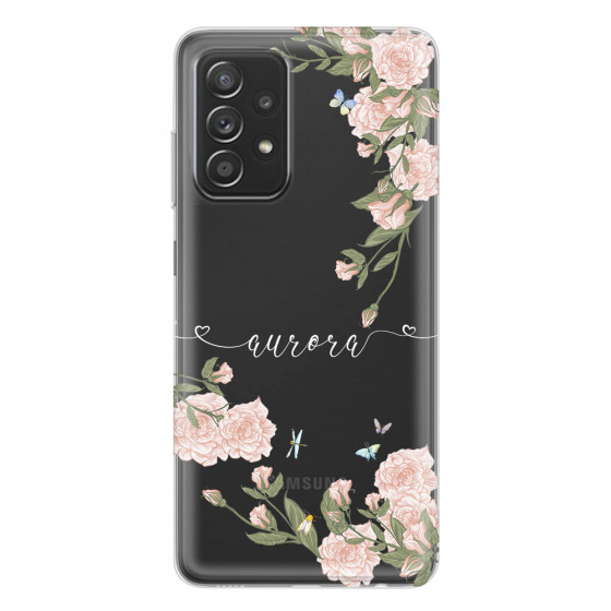 SAMSUNG - Galaxy A52 / A52s - Soft Clear Case - Pink Rose Garden with Monogram White