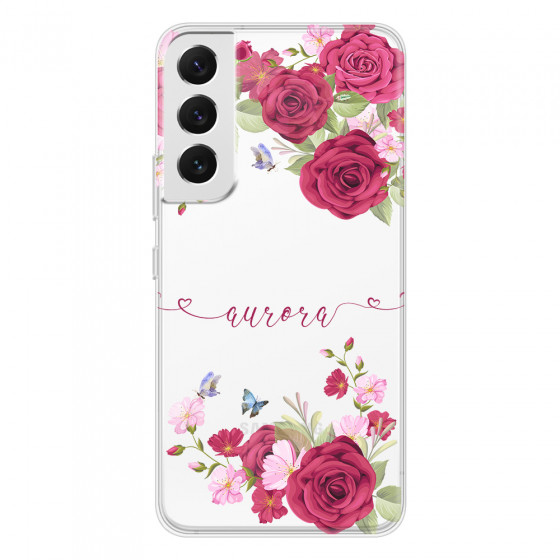 SAMSUNG - Galaxy S22 Plus - Soft Clear Case - Rose Garden with Monogram Red